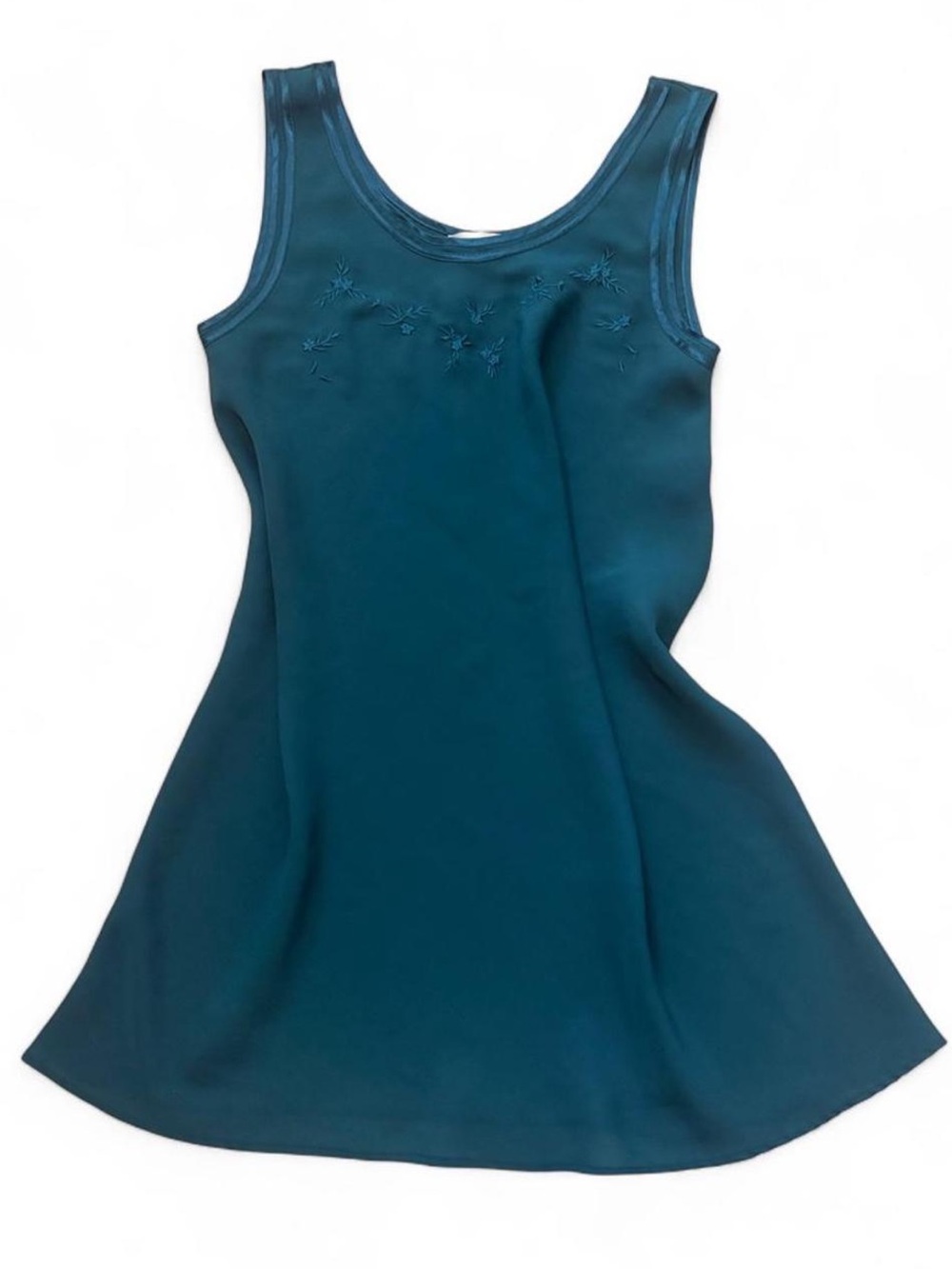 Vintage serena Sleeveless Teal Mini Sheer Slip Dress with Floral Embroidery